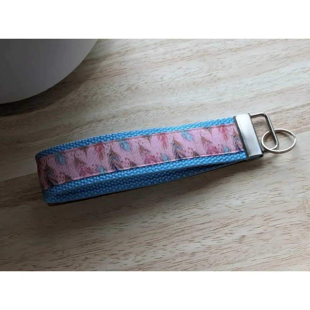 Feather Keychain Wristlet Handmade Boho Fabric Key‎ FOB Sturdy Farmhouse Teal